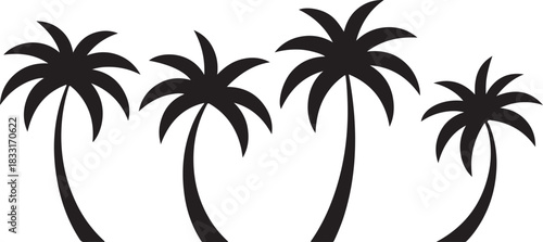 Silhouette of four palm trees against a light gray background