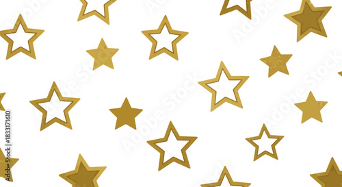 Elegant golden stars scattered across a clean white backdrop creating a celebratory motif