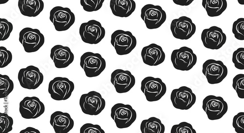 Elegant monochrome roses vector pattern with refined petal contours creating sophisticated