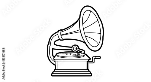 Elegant vintage gramophone outline representing nostalgic music and classic design