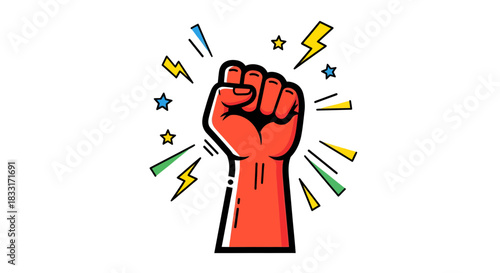 Empowered fist illustration with dynamic elements symbolizing solidarity and strength