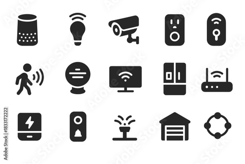Smart home icon set. modern technology symbols for automation, security, and convenience in household