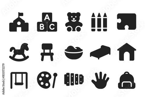 Children's education and play icon set for learning and creative activities