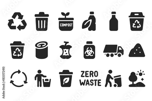 Zero waste icon set. recycling symbols for sustainability. eco-friendly design for environmental awareness.