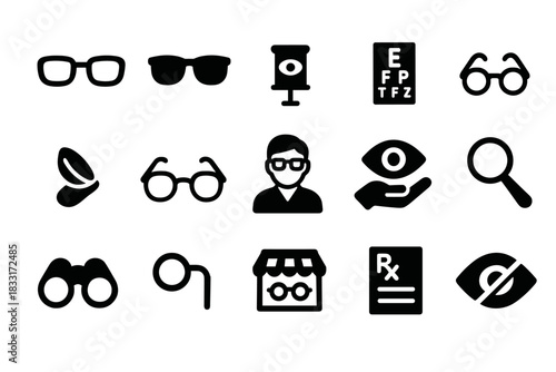 Eye care icons collection for vision and optometry services