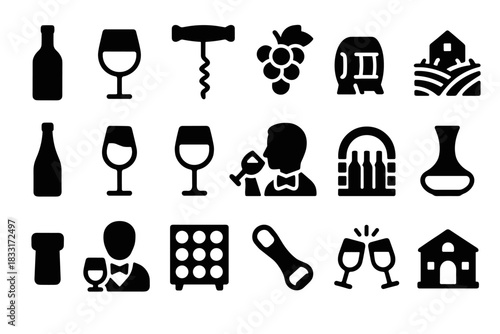 Wine culture icons set. wine tasting and vineyard symbols. perfect for menu design or wine-related projects.