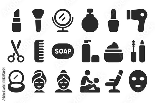 Beauty and spa icon set. cosmetics and self-care vector set for salon and wellness design.