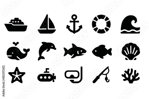 Nautical and marine icon set. perfect for summer design and beach themes.