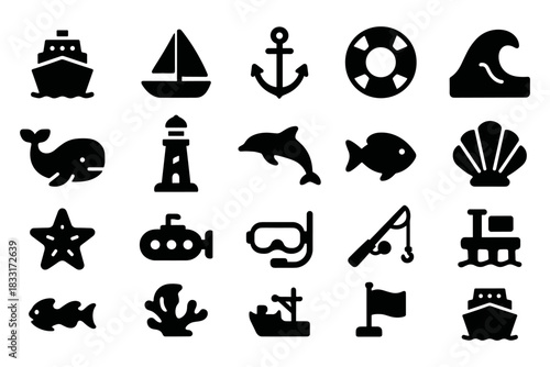 Nautical icon set. marine theme for ocean-themed designs. perfect for beach and sea adventures.