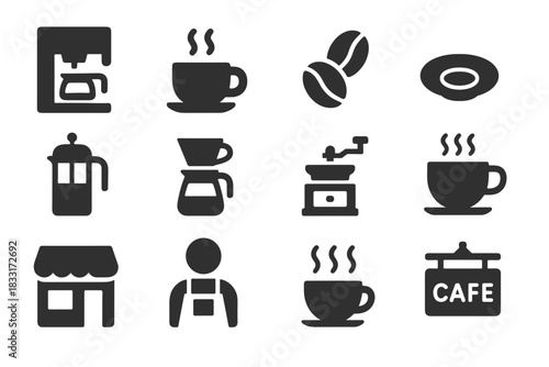 Coffee shop icon set. coffee-themed vector design for cafes. premium coffee symbols for branding.