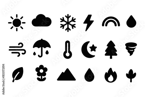 Weather and nature icon set. versatile design for apps, websites, and print projects. enhance visual appeal with unique symbols.
