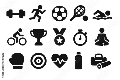 Fitness and sports icon set for health and wellness design projects
