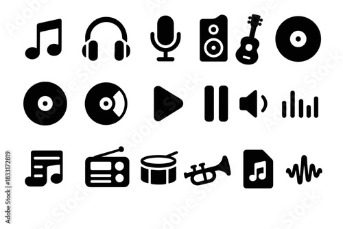 Music and audio icon set. musical instruments vector collection for design. sound and music equipment symbol set.