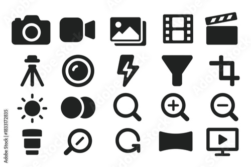 Photography and video equipment icon set for digital design projects