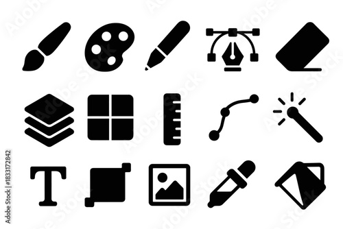 Creative tools icon set. artistic elements for graphic design. versatile icons for digital and print media.