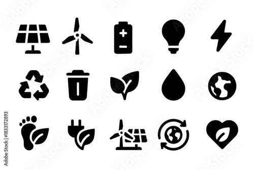 Renewable energy and sustainability icons set for eco-friendly designs