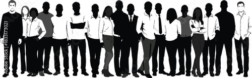 Large diverse group of business people silhouettes standing together, teamwork unity corporate crowd illustration for professional concepts