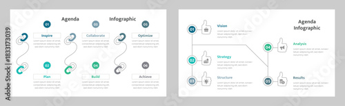 Business Strategy Infographic Templates Inspire, Plan, Vision, Structure, Analysis and Results Flowcharts for Presentations