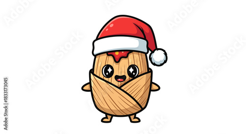 Festive culinary illustration celebrating Christmas with a traditional tamale character adorn in a