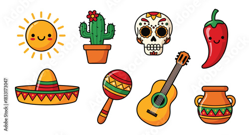 Festive fiesta: a colorful collection of stylized mexican elements for vibrant designs