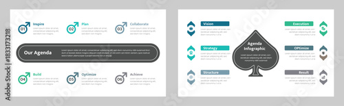 Creative Company Agenda Infographic and Flowchart Layout Templates with Icons for Presentation and Strategy