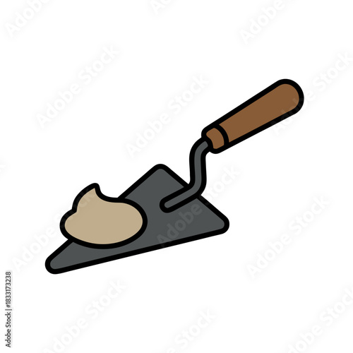 Trowel Tool With Beige Mortar Paste Applied Flat Vector Art Minimalist Clean Sticker