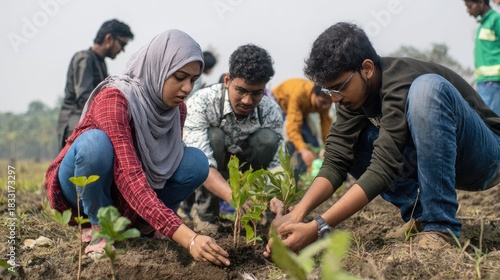 Post-revolution youth planting trees in Dhaka symbolizing renewal and hope in Bangladesh