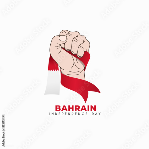 Bahrain flag ribbon is held and wrapped around the hand, Bahrain independence day, December 1