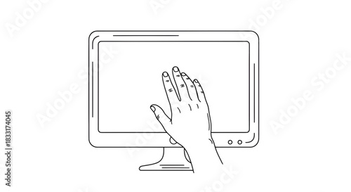 Hand interacting with interactive monitor showcasing modern interface functionality and innovative