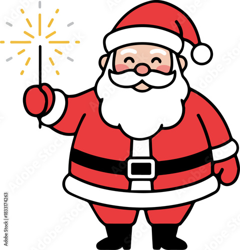 Santa Claus holding a sparkler celebrating Christmas in a festive and joyful manner, spreading holiday cheer and creating a magical atmosphere.