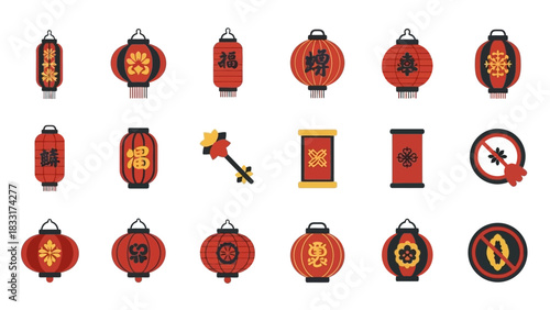 Vibrant assortment of chinese lanterns and traditional new year symbols celebrating culture