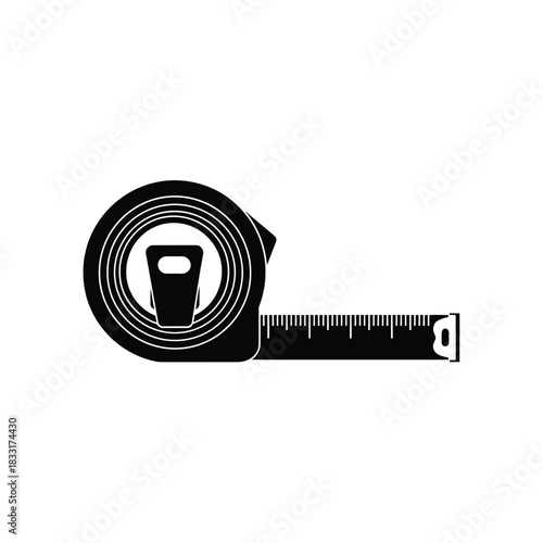 Black silhouette of a tape measure on white measuring