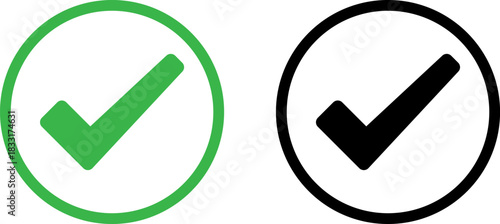 Green and black check mark icons in oval frames