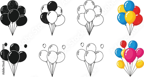 Colorful and silhouette balloon bundle set for celebration and party design