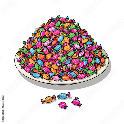 Vibrant candy assortment on a plate against a black background creating a tempting scene