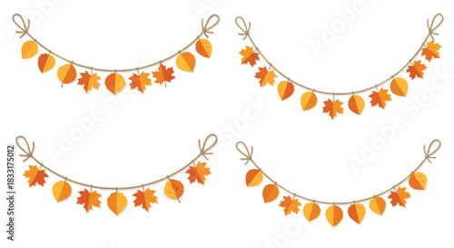 Festive autumn leaf garlands creating seasonal decoration on a white background festive fall decor elements