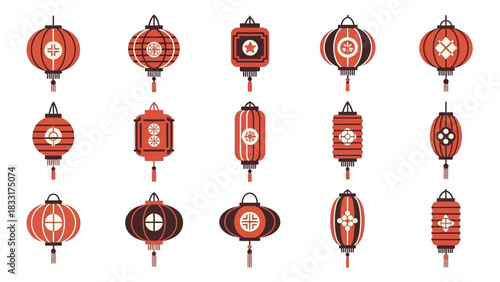 Set of various traditional chinese lanterns to celebrate the lunar new year celebration designs