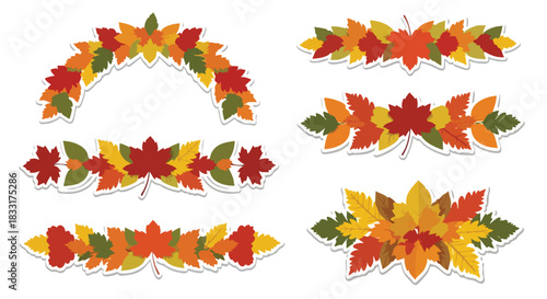 A collection of vibrant fall leaf decorative elements showcasing autumnal colors and assorted arrangements for seasonal design projects