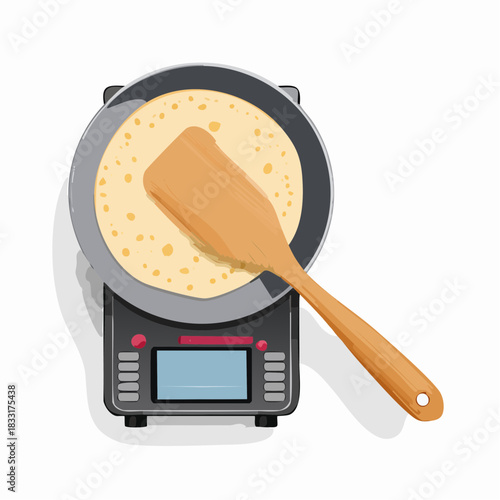 Frying pancake in pan with spatula