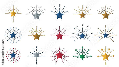 A collection of star burst vector graphics, available in various colors and designs for creative
