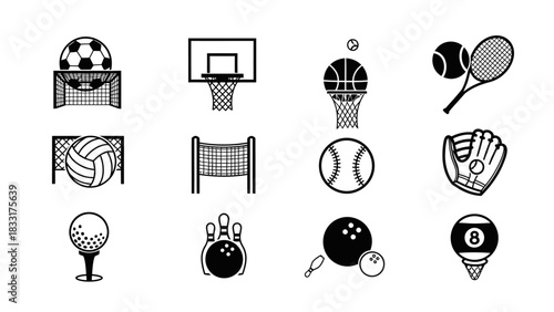 Collection of vector icons representing various sports, including team and individual activities
