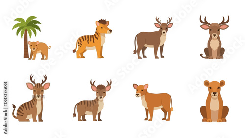 Diverse collection of stylized cartoon animals showcasing various species and characteristics
