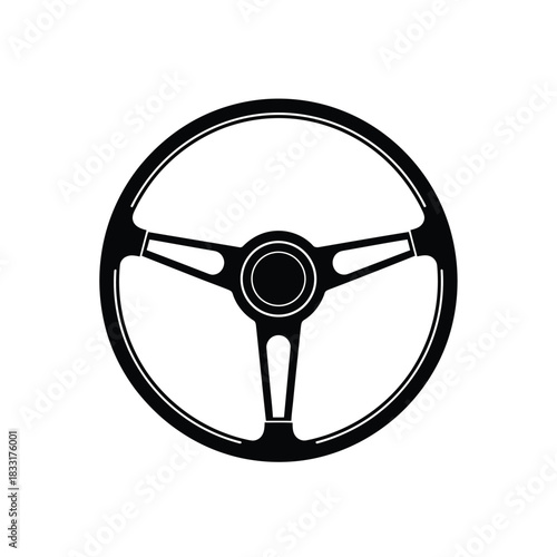 Black silhouette of a three spoke steering wheel vector