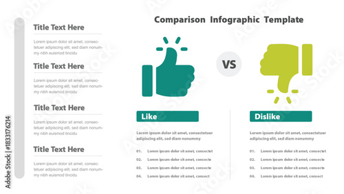 Comparison Infographic Featuring Like and Dislike Thumbs Up Icons SidebySide with Text Blocks