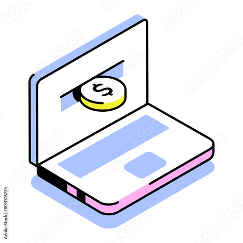 An isometric style icon depicting online transfer
