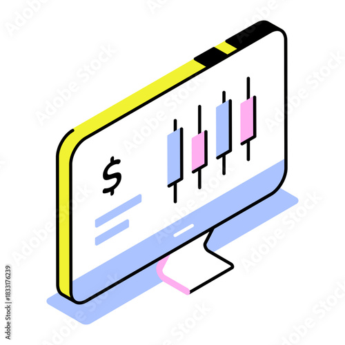 An isometric style icon depicting online trading