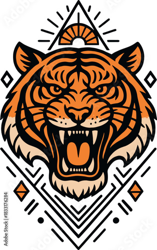 Tableau sur toile Tiger Head Sacred Geometry Emblem Illustration