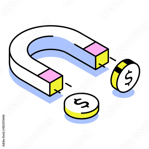 An isometric style icon representing attract money