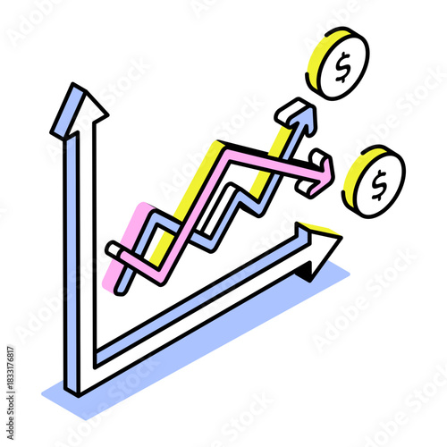 An isometric style icon showing economic instability