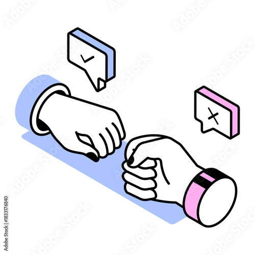 An isometric style icon showing conflict resolution